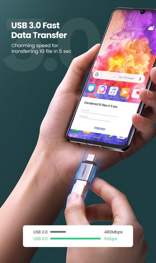 Ugreen adapter - USB-C naar USB-A 3.0 OTG - Grijs