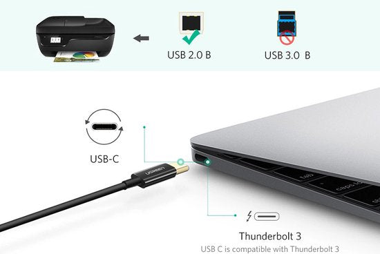 Ugreen printerkabel - USB 2.0 USB-C - 2 meter - Zwart