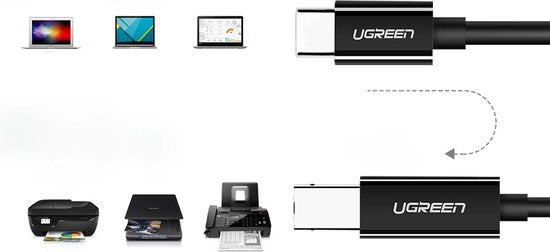 Ugreen printerkabel - USB 2.0 USB-C - 2 meter - Zwart