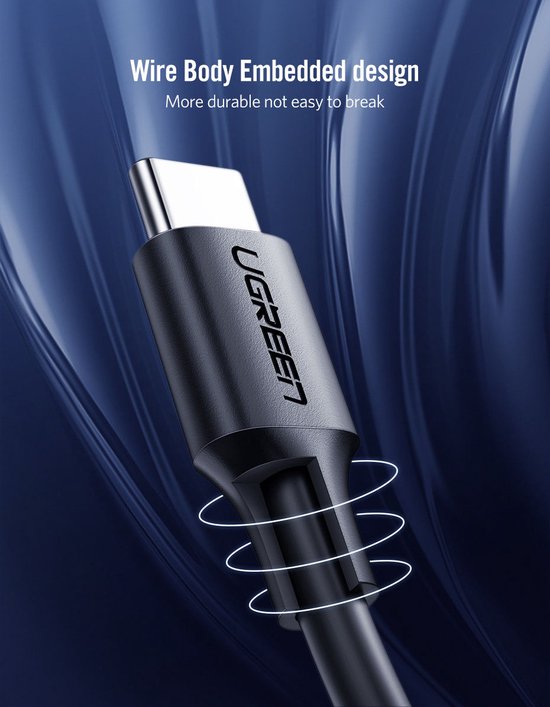 Ugreen USB-C naar USB-C kabel - 1 meter - smartphone/tablet/laptop - Zwart