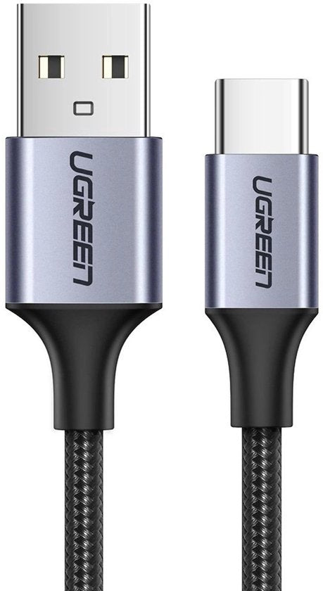Ugreen USB-A naar USB-C kabel - gevlochten 3A fast charge - 2 meter - Zwart
