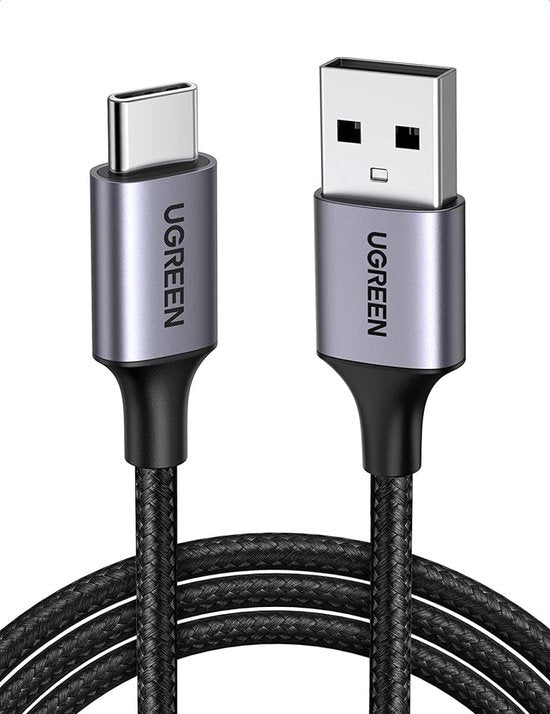 Ugreen USB-A naar USB-C kabel - gevlochten 3A fast charge - 2 meter - Zwart