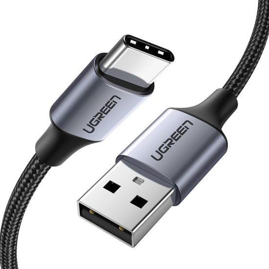 Ugreen USB-A naar USB-C kabel - gevlochten 3A fast charge - 2 meter - Zwart