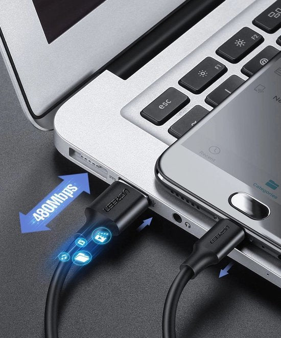 Ugreen USB naar micro USB kabel - 2,4 A - 480 Mbps - 1,5 m - Zwart - US289