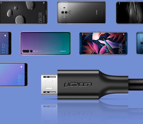 Ugreen USB naar micro USB kabel - 2,4 A - 480 Mbps - 1,5 m - Zwart - US289