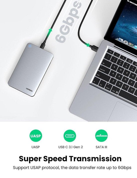 Ugreen externe harde schijf behuizing - USB 3.1 Gen 2 aluminium 2,5 inch SATA HDD/SSD UASP