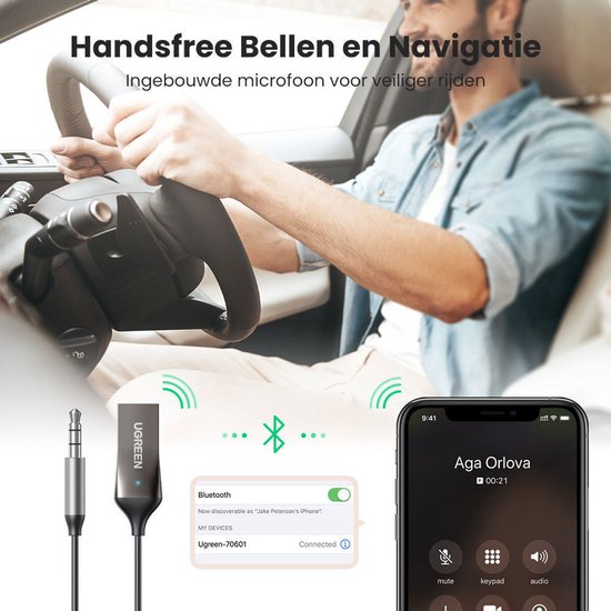 Bluetooth adapter - USB 2.0 naar 3,5 mm jack BT 5.0 - ingebouwde microfoon