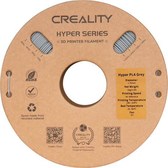 Creality Hyper PLA filament - 1,75 mm - 1 kg - Grijs