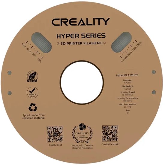 Creality Hyper PLA filament - 1,75 mm - 1 kg - Wit
