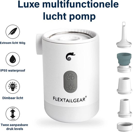 Flextail Gear Max Pump 2 Pro luchtbedpomp - 4-in-1 luchtpomp - lantaarn - vacuümpomp - noodpowerbank - Wit
