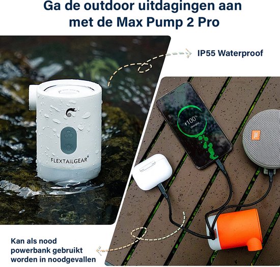 Flextail Gear Max Pump 2 Pro luchtbedpomp - 4-in-1 luchtpomp - lantaarn - vacuümpomp - noodpowerbank - Wit