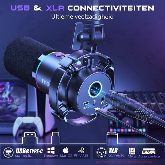 Maono PD200X microfoon - XLR dynamische RGB USB - streaming podcast studio gaming PS4/5