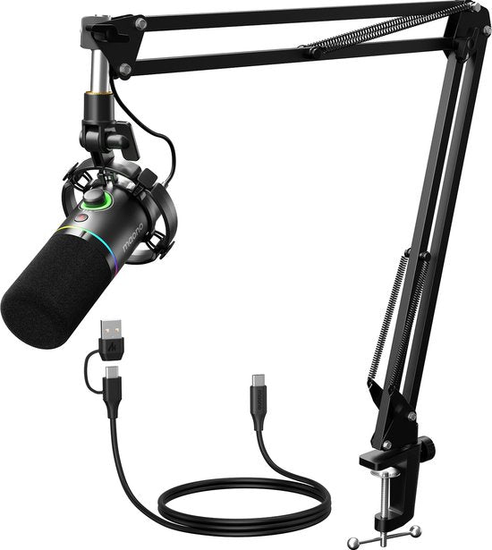 Maono PD200XS microfoon - XLR dynamisch RGB met telescopische arm 66 cm - USB streaming
