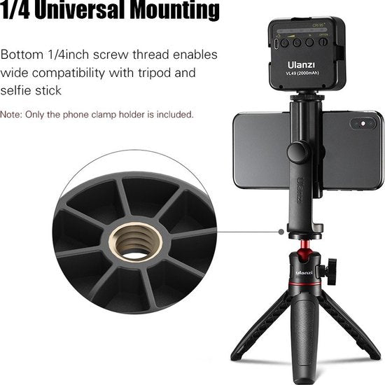 Ulanzi ST-17 telefoonhouder - 360° draaibaar voor statief - cold shoe mount - tot 10 cm breed - Zwart