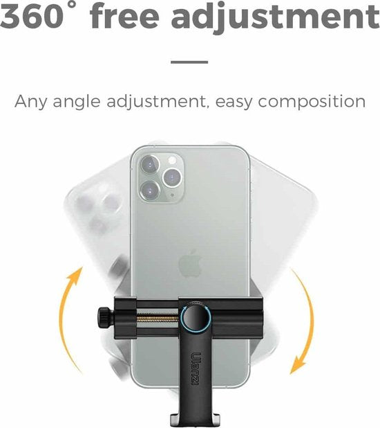 Ulanzi ST-17 telefoonhouder - 360° draaibaar voor statief - cold shoe mount - tot 10 cm breed - Zwart