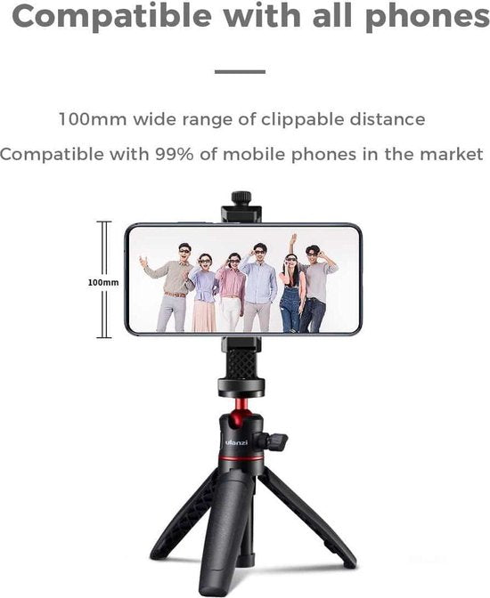 Ulanzi ST-17 telefoonhouder - 360° draaibaar voor statief - cold shoe mount - tot 10 cm breed - Zwart