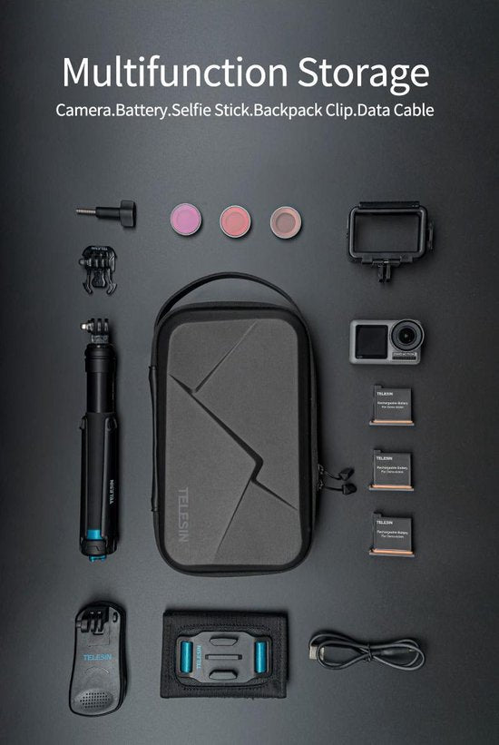 Telesin opbergkoffer - action cam en accessoires - geschikt voor GoPro / DJI Osmo / Insta360 - EVA hardcase spatwaterbestendig - Zwart