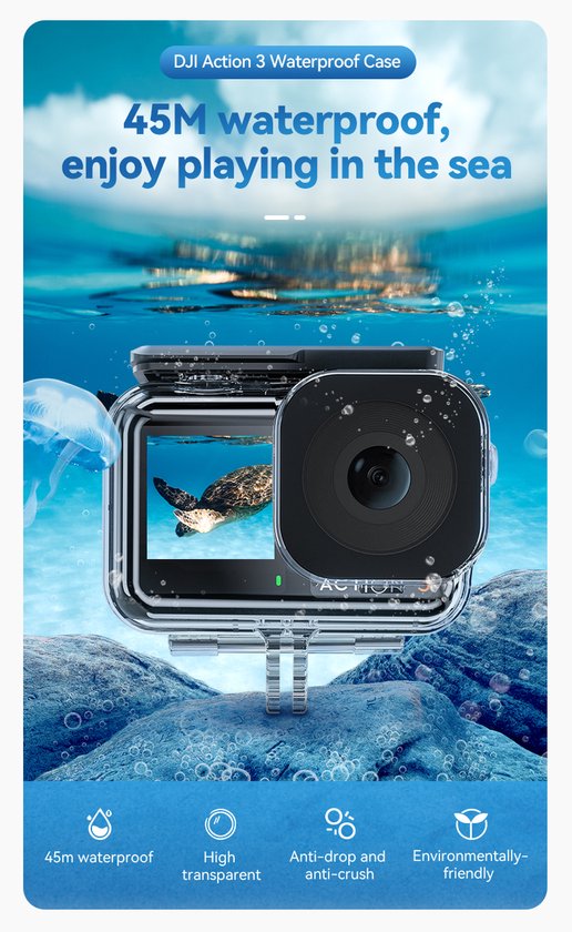 Telesin waterdichte behuizing - geschikt voor DJI Osmo Action 3/4/5 - waterdicht tot 45 meter - Transparant