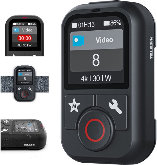 Telesin V2 Bluetooth afstandsbediening - voor GoPro 13/12/11/10/9/8/MAX & smartphone - waterbestendig 80 m bereik - Zwart