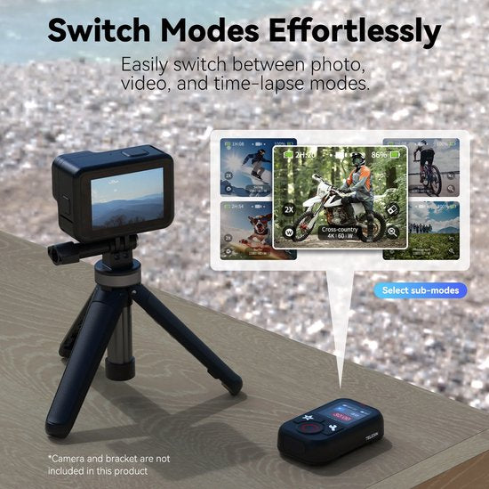 Telesin V2 Bluetooth afstandsbediening - voor GoPro 13/12/11/10/9/8/MAX & smartphone - waterbestendig 80 m bereik - Zwart