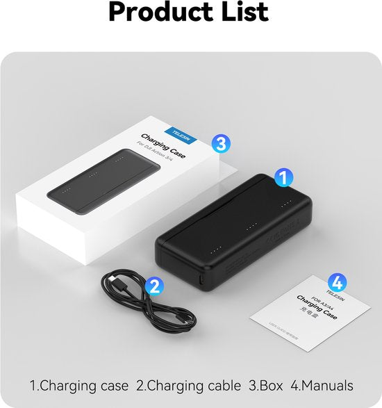 Telesin Pocket charging box - DJI Osmo Action 5/4/3 - fast charger for 3 batteries - storage for 2 microSD cards