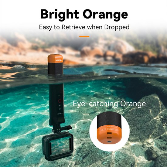 Telesin Bobber drijvende handgreep - onderwater met afstandsbediening - geschikt voor GoPro 8 t/m 13 - waterdicht tot 15 meter - Zwart/oranje