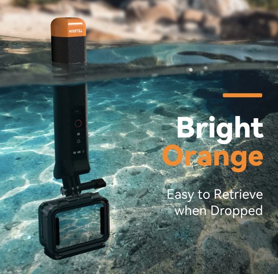 Telesin Bobber drijvende handgreep - onderwater met afstandsbediening - geschikt voor GoPro 8 t/m 13 - waterdicht tot 15 meter - Zwart/oranje
