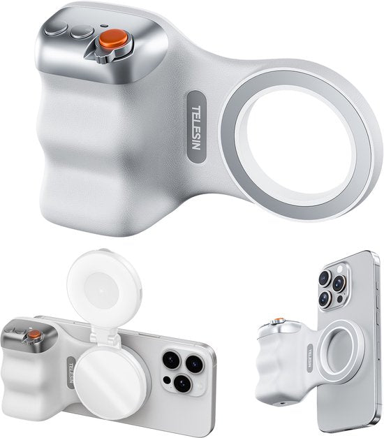 Telesin Fun Shot Magnetic Grip 2 cameragreep - MagSafe telefoongrip - zoom- en sluiterknop - inclusief bluetooth afstandsbediening - Wit