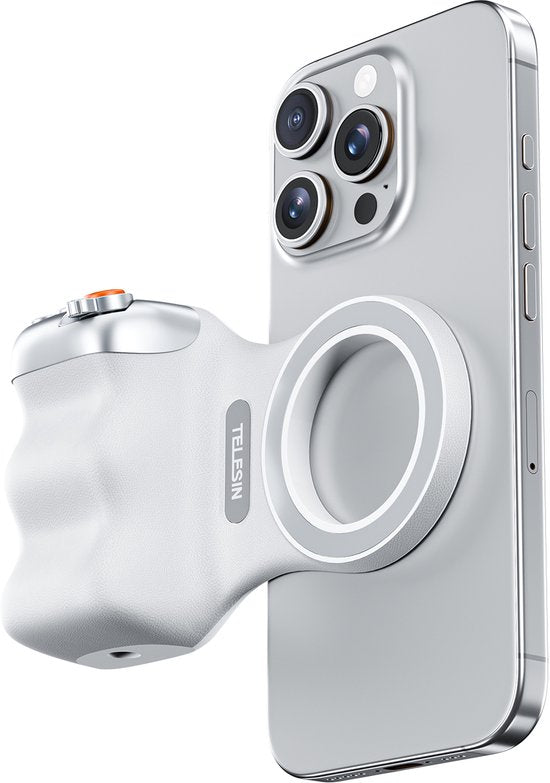 Telesin Fun Shot Magnetic Grip 2 cameragreep - MagSafe telefoongrip - zoom- en sluiterknop - inclusief bluetooth afstandsbediening - Wit