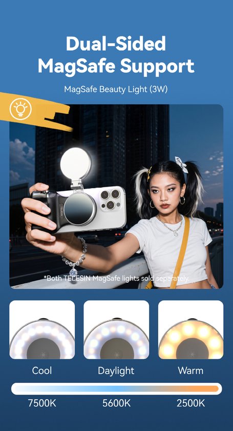 Telesin Fun Shot Magnetic Grip 2 cameragreep - MagSafe bluetooth afstandsbediening - universeel - Zwart