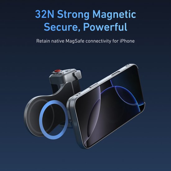 Telesin Master Grip magnetische handgreep - iPhone 17 Pro Max hoesje - dubbele MagSafe - statiefbevestiging - Grijs