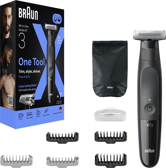 Braun All-in-One Series X XT3200 stylingset - 7 tools - 4D Flex scheerblad - Zwart