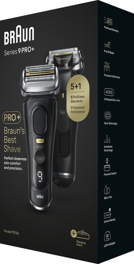 Braun Series 9 Pro+ 9510s scheerapparaat - elektrisch wet & dry - oplaadstandaard - Zwart