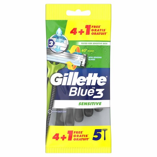 Gillette Blue 3 Sensitive wegwerp scheermesjes - gevoelige huid - 5 stuks