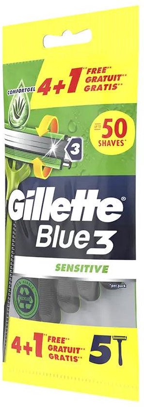 Gillette Blue 3 Sensitive wegwerp scheermesjes - gevoelige huid - 5 stuks