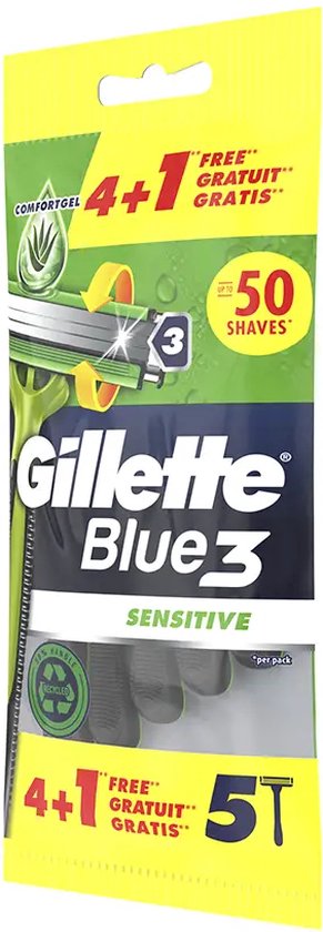 Gillette Blue 3 Sensitive wegwerp scheermesjes - gevoelige huid - 5 stuks
