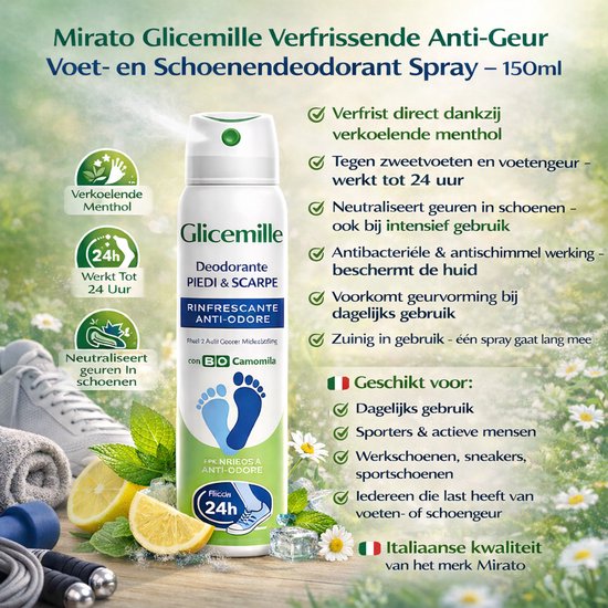 Voetendeodorant en schoenenspray - tegen zweetvoeten en stinkende schoenen - 150 ml
