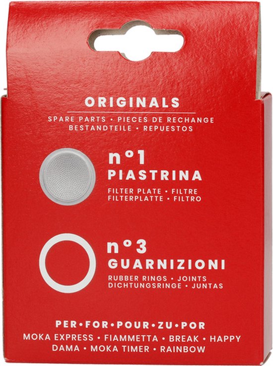 Bialetti filterplaatje set - aluminium 55 mm - voor Moka Express en Moka Induction 6 kops - inclusief 3 rubberen ringen