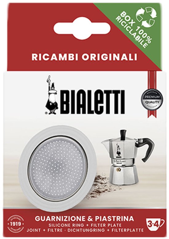 Bialetti filterplaatje en siliconen ring - geschikt voor Brikka 2 kops en Moka Induction 4 kops - origineel reserveonderdeel