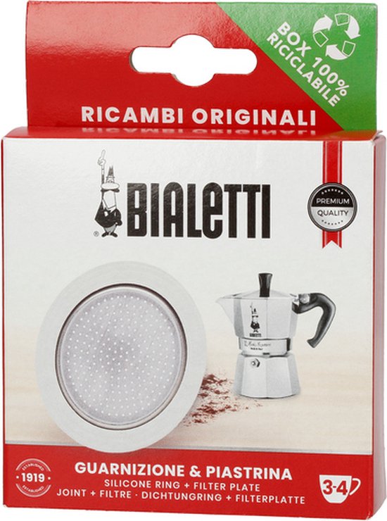 Bialetti filterplaatje en siliconen ring - geschikt voor Brikka 2 kops en Moka Induction 4 kops - origineel reserveonderdeel