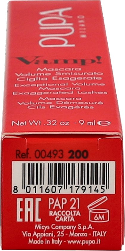 Pupa Vamp mascara - volumegevend voor gevoelige ogen - Chocolate Brown 200