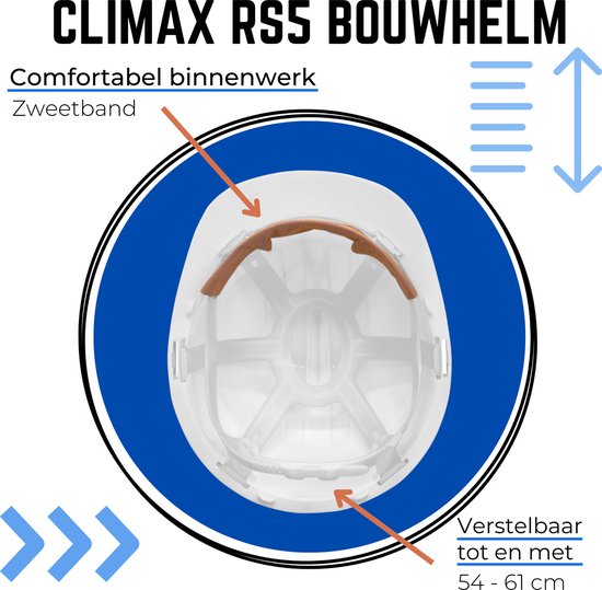 Climax bouwhelm - veiligheidshelm volwassenen - verstelbaar binnenwerk - Wit