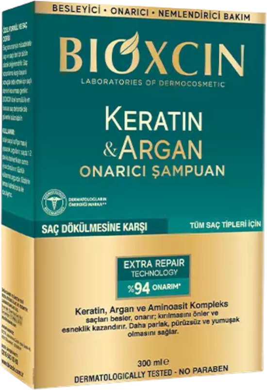 Bioxcin keratine & arganolie shampoo - tegen haaruitval en beschadigd haar - herstellend - 300 ml