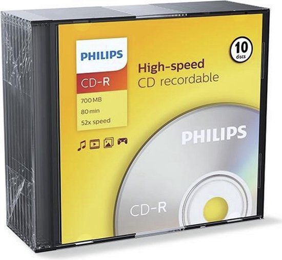 Philips CR7D5NS10 CD-R - 80 min 700MB 52x slimcase - 10 stuks