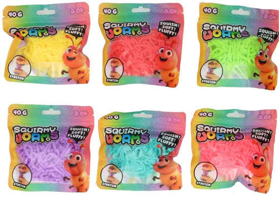 Johntoy Squirmy Worms zachte fluffy wormen - 40 gr