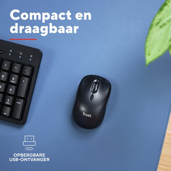 Trust Yvi+ draadloze muis - multi-device - stille knoppen - compact - Zwart
