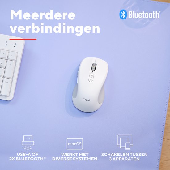 Trust Ferro draadloze muis - hyperwheel voor snel scrollen - bluetooth met draadloze ontvanger - Wit
