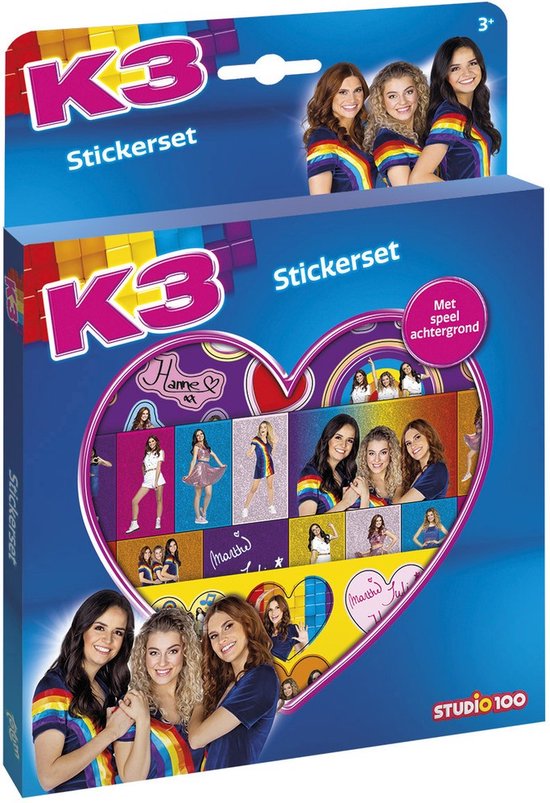Totum K3 stickersets - 3 stickervellen met speelachtergrond - Studio 100 - vanaf 3 jaar