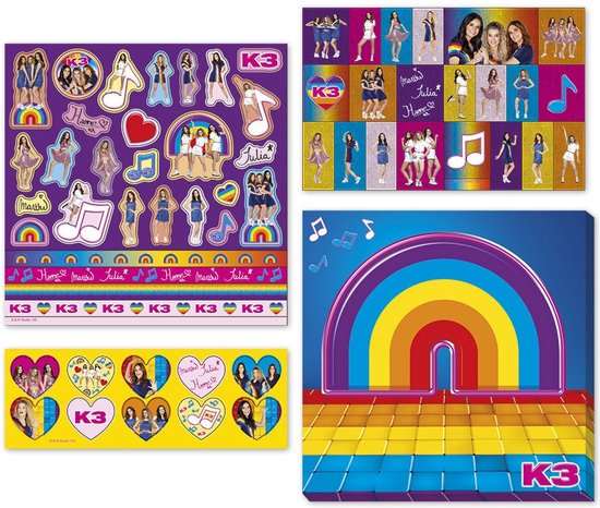 Totum K3 stickersets - 3 stickervellen met speelachtergrond - Studio 100 - vanaf 3 jaar