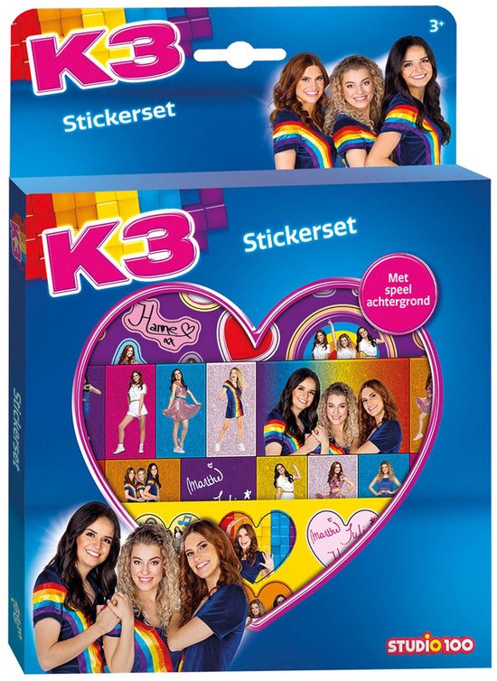 Totum K3 stickersets - 3 stickervellen met speelachtergrond - Studio 100 - vanaf 3 jaar